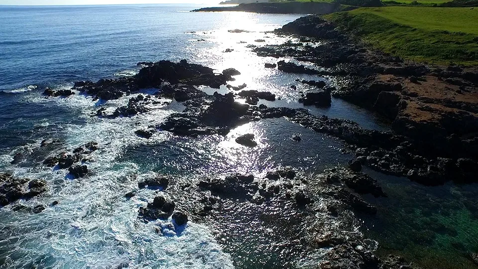 Aerial view of rocks and the ocean