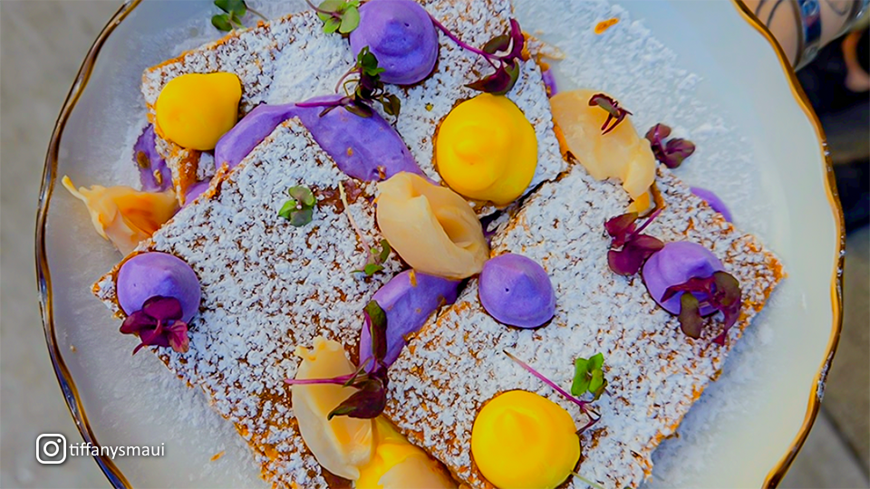 Close-up of a delicious Asian fusion dish at Tiffany’s Maui, featuring fresh ingredients and vibrant presentation.