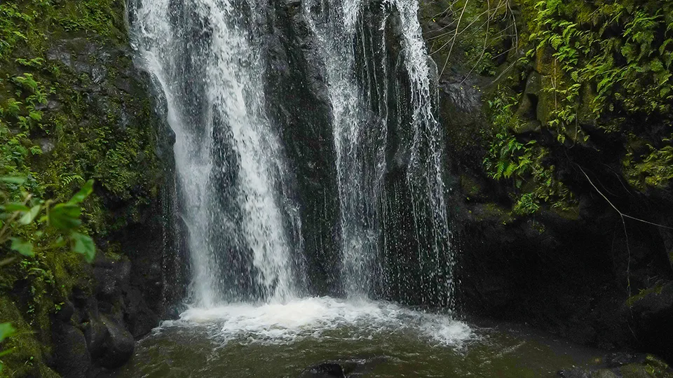 Close view of Makamaka'ole Falls 270-foot multi-tiered cascade in West Maui Mountains