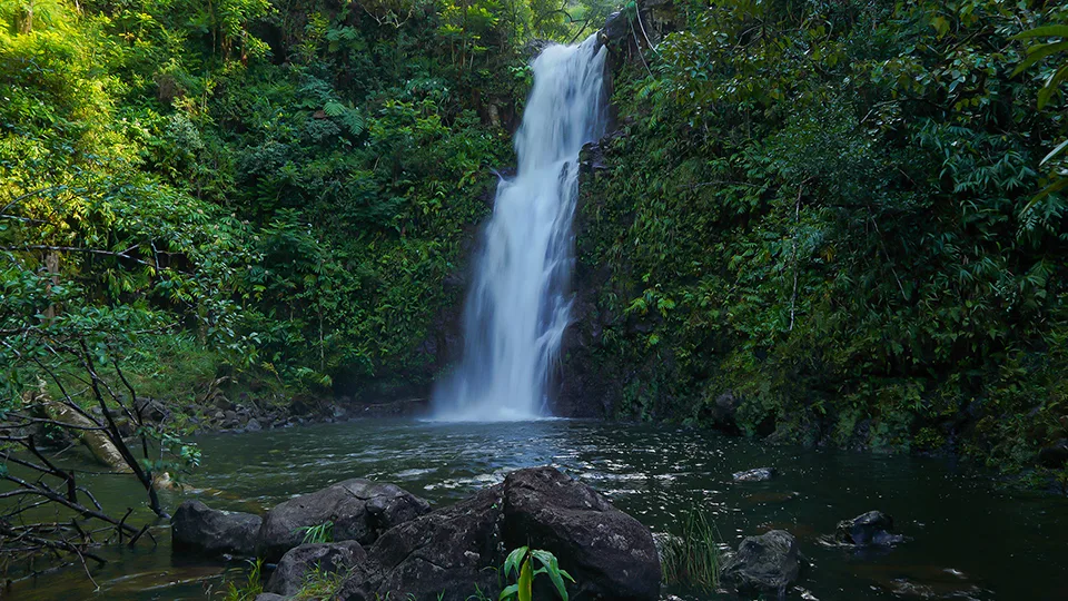 Nu'yenle'e Falls hidden gem waterfall on Maui with secret lagoon pool perfect for swimming off Road to Hana