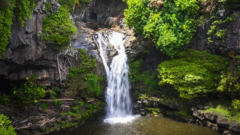 Seven Sacred Pools Maui waterfall cascading through multiple tiered pools in Ohe'o Gulch Kipahulu District Haleakala National Park