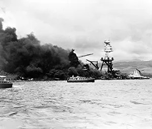 USS Arizona at Attack of Pearl Harbor