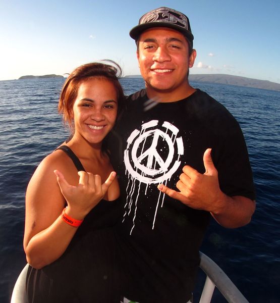 A couple on the deck of Pride of Maui